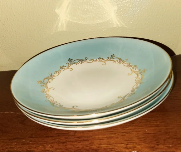 Vintage Lifetime Wedding China Co. Semi-Vitreous Gold Turquoise Crown Set